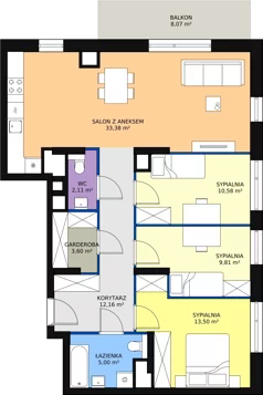 5 pokoi, mieszkanie 90,10 m², piętro 3, oferta nr M1.3.37, Modern Helenów, Łódź, Bałuty, Helenów, ul. Smugowa 10/12