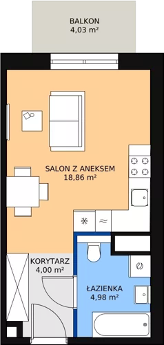 1 pokój, mieszkanie 28,08 m², piętro 4, oferta nr M1.4.39, Modern Helenów, Łódź, Bałuty, Helenów, ul. Smugowa 10/12