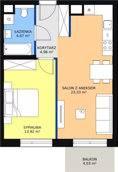 2 pokoje, mieszkanie 46,83 m², piętro 4, oferta nr M1.4.42, Modern Helenów, Łódź, Bałuty, Helenów, ul. Smugowa 10/12
