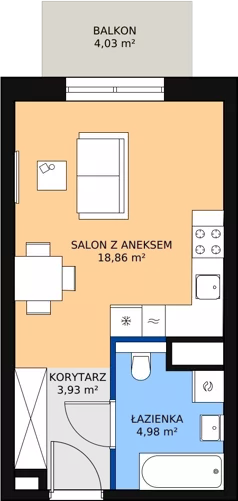 1 pokój, mieszkanie 27,76 m², piętro 5, oferta nr M1.5.51, Modern Helenów, Łódź, Bałuty, Helenów, ul. Smugowa 10/12