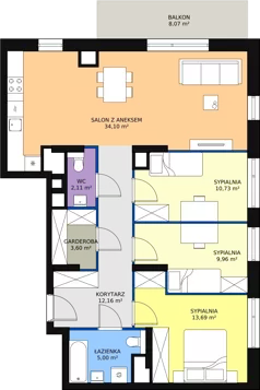 5 pokoi, mieszkanie 91,39 m², piętro 5, oferta nr M1.5.59, Modern Helenów, Łódź, Bałuty, Helenów, ul. Smugowa 10/12