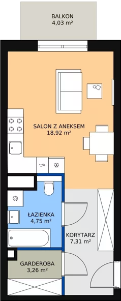 1 pokój, mieszkanie 34,31 m², piętro 6, oferta nr M2.6.153, Modern Helenów, Łódź, Bałuty, Helenów, ul. Smugowa 10/12
