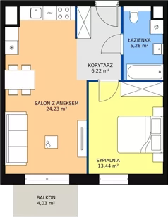 2 pokoje, mieszkanie 44,45 m², piętro 6, oferta nr M3.6.223, Modern Helenów, Łódź, Bałuty, Helenów, ul. Smugowa 10/12