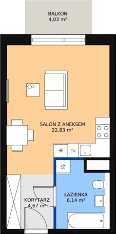 1 pokój, mieszkanie 33,51 m², piętro 6, oferta nr M3.6.226, Modern Helenów, Łódź, Bałuty, Helenów, ul. Smugowa 10/12