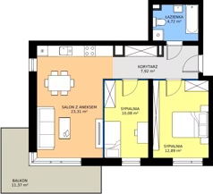 3 pokoje, mieszkanie 58,87 m², piętro 2, oferta nr B7-K1-2-6, ATAL Strachowicka II, Wrocław, Żerniki, Fabryczna, ul. Strachowicka