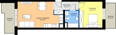 2 pokoje, mieszkanie 46,05 m², piętro 2, oferta nr B9-K2-2-1, ATAL Strachowicka II, Wrocław, Żerniki, Fabryczna, ul. Strachowicka