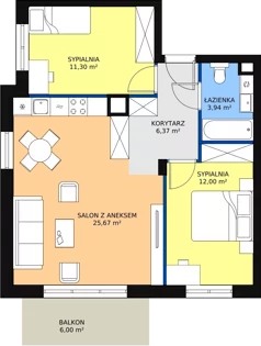 3 pokoje, mieszkanie 60,25 m², parter, oferta nr 3.2.2, Osiedle Przyjemne - etap II, Gdańsk, Jasień, ul. Flisykowskiego