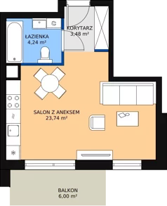 1 pokój, mieszkanie 31,46 m², piętro 1, oferta nr 3.3.1, Osiedle Przyjemne - etap II, Gdańsk, Jasień, ul. Flisykowskiego