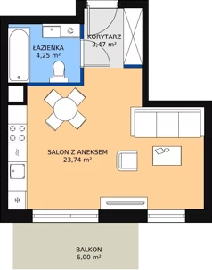 1 pokój, mieszkanie 31,46 m², piętro 1, oferta nr 4.3.1, Osiedle Przyjemne - etap II, Gdańsk, Jasień, ul. Flisykowskiego