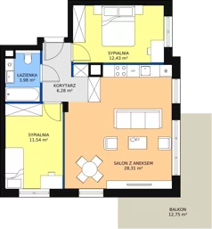 3 pokoje, mieszkanie 63,00 m², parter, oferta nr 5.2.7, Osiedle Przyjemne - etap II, Gdańsk, Jasień, ul. Flisykowskiego