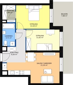 3 pokoje, mieszkanie 63,71 m², piętro 1, oferta nr B1.2_1_7, Nowe Miasto Polesie IV, Łódź, Polesie, Lublinek-Pienista, ul. Pienista