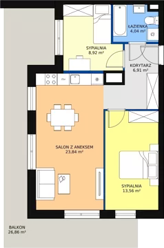 3 pokoje, mieszkanie 58,56 m², piętro 1, oferta nr D2_1_5, Nowe Miasto Polesie IV, Łódź, Polesie, Lublinek-Pienista, ul. Pienista