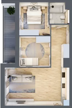 3 pokoje, mieszkanie 57,74 m², piętro 1, oferta nr 2B.1.33, Nowa Francuska IIA, Katowice, Osiedle Paderewskiego-Muchowiec, Muchowiec, ul. Szybowcowa