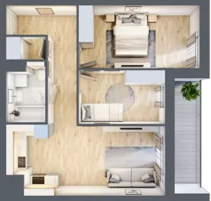 3 pokoje, mieszkanie 57,61 m², piętro 1, oferta nr 3B.1.63, Nowa Francuska IIA, Katowice, Osiedle Paderewskiego-Muchowiec, Muchowiec, ul. Szybowcowa