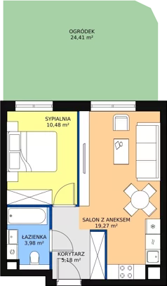 2 pokoje, mieszkanie 39,30 m², parter, oferta nr 6.1.5, Osiedle Przyjemne - etap III, Gdańsk, Jasień, ul. Flisykowskiego