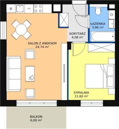 2 pokoje, mieszkanie 44,74 m², parter, oferta nr 6.2.2, Osiedle Przyjemne - etap III, Gdańsk, Jasień, ul. Flisykowskiego