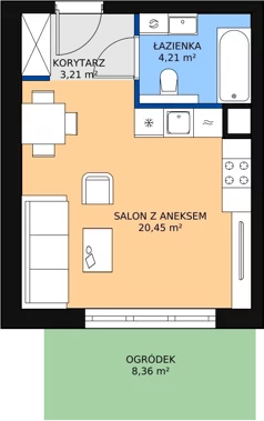 1 pokój, mieszkanie 27,92 m², parter, oferta nr 6.2.9, Osiedle Przyjemne - etap III, Gdańsk, Jasień, ul. Flisykowskiego