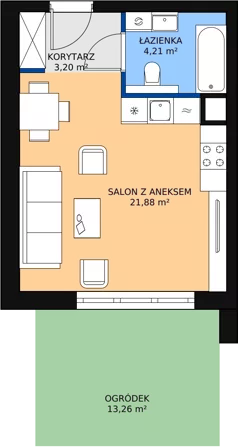 1 pokój, mieszkanie 29,34 m², parter, oferta nr 8.2.8, Osiedle Przyjemne - etap III, Gdańsk, Jasień, ul. Flisykowskiego