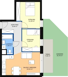 3 pokoje, mieszkanie 54,69 m², parter, oferta nr 1.00.B01, Ogrody Andersa III, Gliwice, Wojska Polskiego, ul. Generała Władysława Andersa