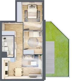 3 pokoje, mieszkanie 54,69 m², parter, oferta nr 1.00.B01, Ogrody Andersa III, Gliwice, Wojska Polskiego, ul. Generała Władysława Andersa
