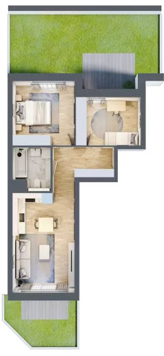 3 pokoje, mieszkanie 53,97 m², parter, oferta nr 1.00.C02, Ogrody Andersa III, Gliwice, Wojska Polskiego, ul. Generała Władysława Andersa
