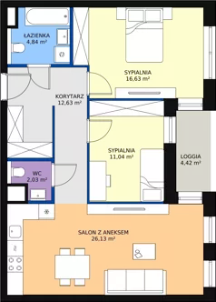 3 pokoje, mieszkanie 73,30 m², parter, oferta nr 1.00.D02, Ogrody Andersa III, Gliwice, Wojska Polskiego, ul. Generała Władysława Andersa