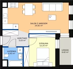 2 pokoje, mieszkanie 46,63 m², parter, oferta nr 1.00.E02, Ogrody Andersa III, Gliwice, Wojska Polskiego, ul. Generała Władysława Andersa