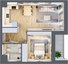 2 pokoje, mieszkanie 46,63 m², parter, oferta nr 1.00.E02, Ogrody Andersa III, Gliwice, Wojska Polskiego, ul. Generała Władysława Andersa