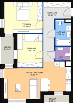 3 pokoje, mieszkanie 71,87 m², piętro 1, oferta nr 1.01.A05, Ogrody Andersa III, Gliwice, Wojska Polskiego, ul. Generała Władysława Andersa