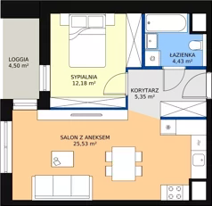 2 pokoje, mieszkanie 47,49 m², piętro 1, oferta nr 1.01.A06, Ogrody Andersa III, Gliwice, Wojska Polskiego, ul. Generała Władysława Andersa