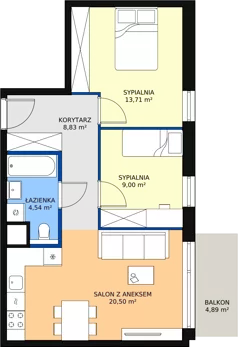 3 pokoje, mieszkanie 56,58 m², piętro 1, oferta nr 1.01.B06, Ogrody Andersa III, Gliwice, Wojska Polskiego, ul. Generała Władysława Andersa