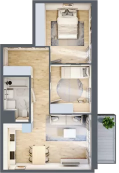 3 pokoje, mieszkanie 56,58 m², piętro 1, oferta nr 1.01.B06, Ogrody Andersa III, Gliwice, Wojska Polskiego, ul. Generała Władysława Andersa