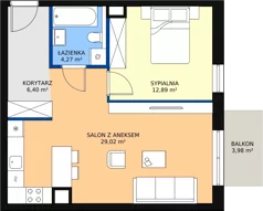 2 pokoje, mieszkanie 52,58 m², piętro 1, oferta nr 1.01.B07, Ogrody Andersa III, Gliwice, Wojska Polskiego, ul. Generała Władysława Andersa