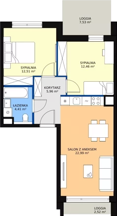 3 pokoje, mieszkanie 58,33 m², piętro 1, oferta nr 1.01.B11, Ogrody Andersa III, Gliwice, Wojska Polskiego, ul. Generała Władysława Andersa