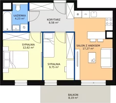 3 pokoje, mieszkanie 52,45 m², piętro 1, oferta nr 1.01.C03, Ogrody Andersa III, Gliwice, Wojska Polskiego, ul. Generała Władysława Andersa