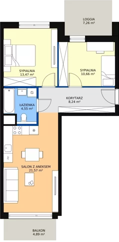 3 pokoje, mieszkanie 58,49 m², piętro 1, oferta nr 1.01.C04, Ogrody Andersa III, Gliwice, Wojska Polskiego, ul. Generała Władysława Andersa