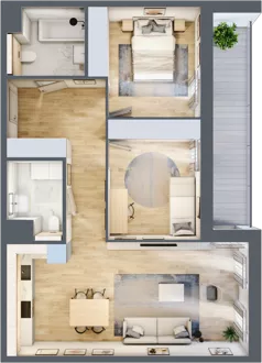 3 pokoje, mieszkanie 69,83 m², piętro 1, oferta nr 1.01.D07, Ogrody Andersa III, Gliwice, Wojska Polskiego, ul. Generała Władysława Andersa