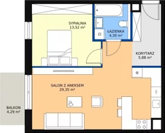 2 pokoje, mieszkanie 53,05 m², piętro 1, oferta nr 1.01.D09, Ogrody Andersa III, Gliwice, Wojska Polskiego, ul. Generała Władysława Andersa