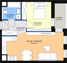 2 pokoje, mieszkanie 47,50 m², piętro 1, oferta nr 1.01.E06, Ogrody Andersa III, Gliwice, Wojska Polskiego, ul. Generała Władysława Andersa