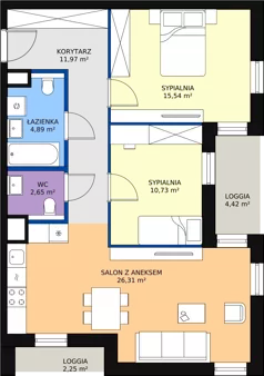 3 pokoje, mieszkanie 72,09 m², piętro 1, oferta nr 1.01.E07, Ogrody Andersa III, Gliwice, Wojska Polskiego, ul. Generała Władysława Andersa