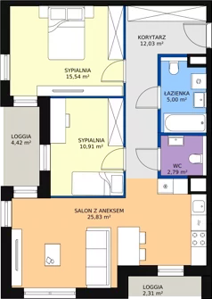 3 pokoje, mieszkanie 72,10 m², piętro 2, oferta nr 1.02.A08, Ogrody Andersa III, Gliwice, Wojska Polskiego, ul. Generała Władysława Andersa