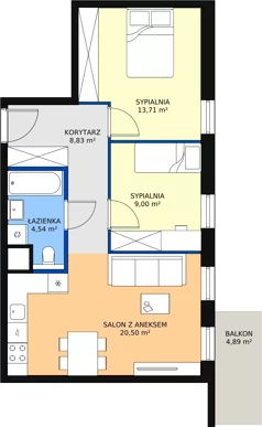 3 pokoje, mieszkanie 56,58 m², piętro 2, oferta nr 1.02.B12, Ogrody Andersa III, Gliwice, Wojska Polskiego, ul. Generała Władysława Andersa