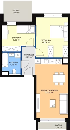 3 pokoje, mieszkanie 58,37 m², piętro 2, oferta nr 1.02.B17, Ogrody Andersa III, Gliwice, Wojska Polskiego, ul. Generała Władysława Andersa