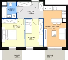 3 pokoje, mieszkanie 52,45 m², piętro 2, oferta nr 1.02.C06, Ogrody Andersa III, Gliwice, Wojska Polskiego, ul. Generała Władysława Andersa