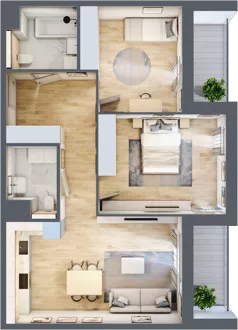 3 pokoje, mieszkanie 69,65 m², piętro 2, oferta nr 1.02.D14, Ogrody Andersa III, Gliwice, Wojska Polskiego, ul. Generała Władysława Andersa