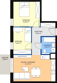 3 pokoje, mieszkanie 56,60 m², piętro 2, oferta nr 1.02.D16, Ogrody Andersa III, Gliwice, Wojska Polskiego, ul. Generała Władysława Andersa