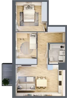 3 pokoje, mieszkanie 56,60 m², piętro 2, oferta nr 1.02.D16, Ogrody Andersa III, Gliwice, Wojska Polskiego, ul. Generała Władysława Andersa