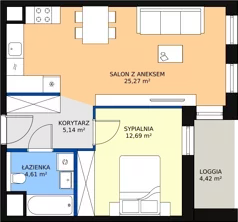 2 pokoje, mieszkanie 47,71 m², piętro 2, oferta nr 1.02.E10, Ogrody Andersa III, Gliwice, Wojska Polskiego, ul. Generała Władysława Andersa