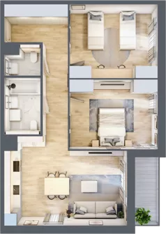 3 pokoje, mieszkanie 75,22 m², piętro 2, oferta nr 1.02.E11, Ogrody Andersa III, Gliwice, Wojska Polskiego, ul. Generała Władysława Andersa