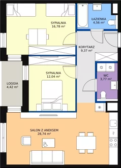 3 pokoje, mieszkanie 75,26 m², piętro 3, oferta nr 1.03.B21, Ogrody Andersa III, Gliwice, Wojska Polskiego, ul. Generała Władysława Andersa